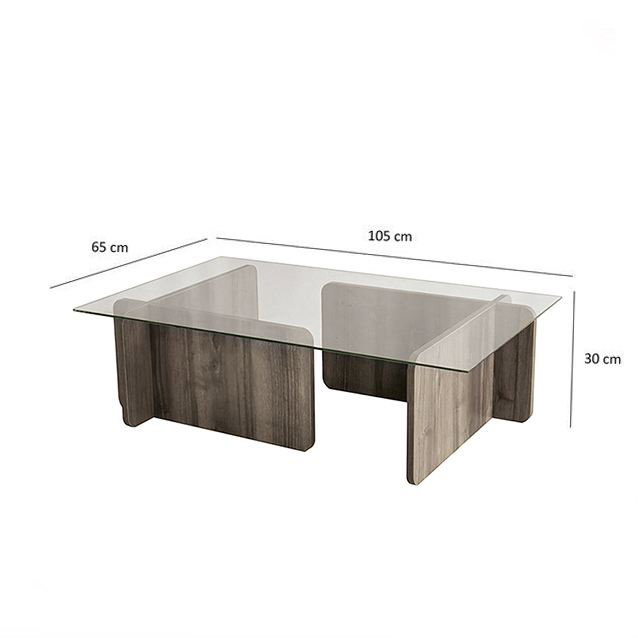 Hanah Home Mesa de centro Escape en Nogal con cristal templado Hanah Home Mesa de centro Escape en Nogal con cristal templado